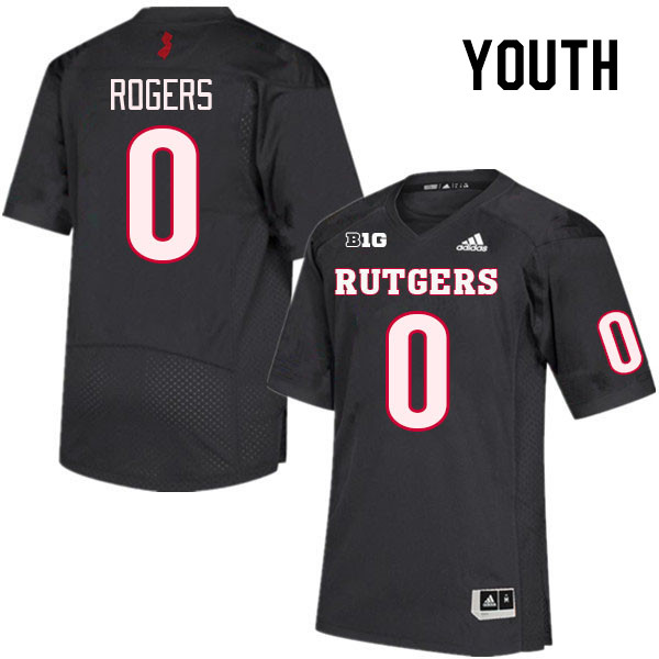 Youth #0 Eric Rogers Rutgers Scarlet Knights College Football Jerseys Stitched Sale-Black - Click Image to Close